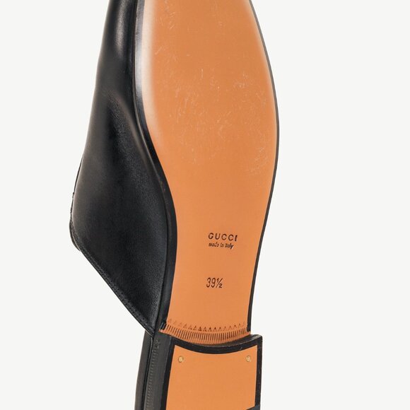 Gucci Princetown Gold Horsebit Black Leather Slipper Mule - Picture 5 of 10